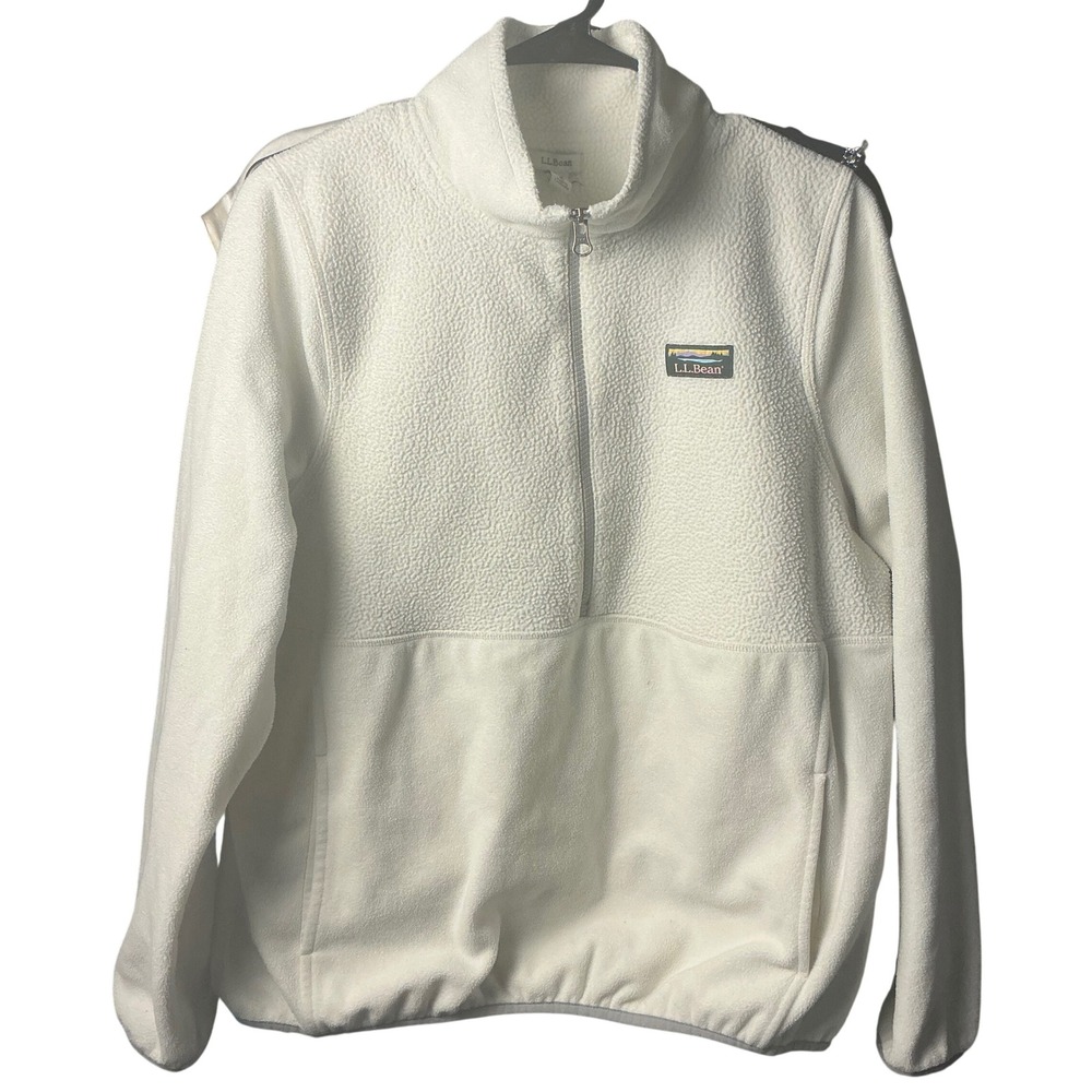 LL Bean Mountain Pile Fleece Quarter Zip Pullover White Mens Large Sherpa Jacket